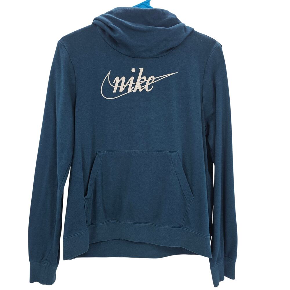 Nike Womans size S Cowl Funnel Neck Hoodie Kangaroo Pocket Teal Silver Logo
